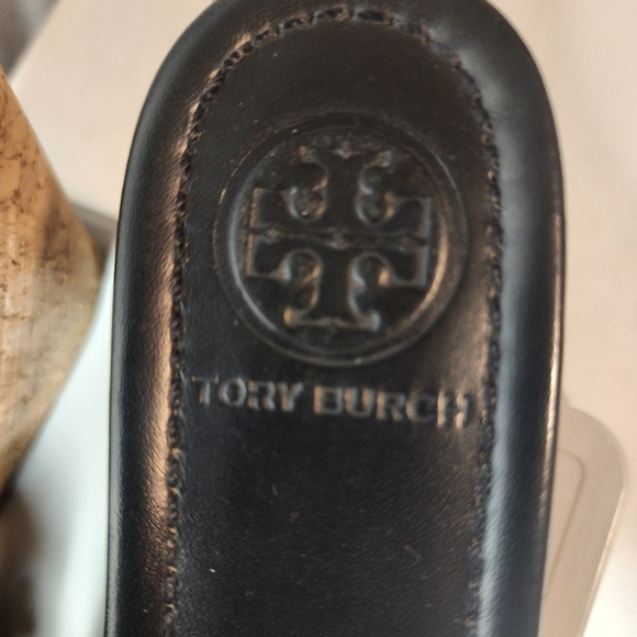 Tory Burch Black and Gold Wedge Sandals - Picture 4 of 6